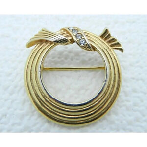 AVON Gold Tone Abstract Wreath Clear Rhinestone